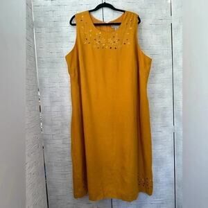 Vintage Joy, & Peace linen burnt orange, dress embroidered in good condition S22